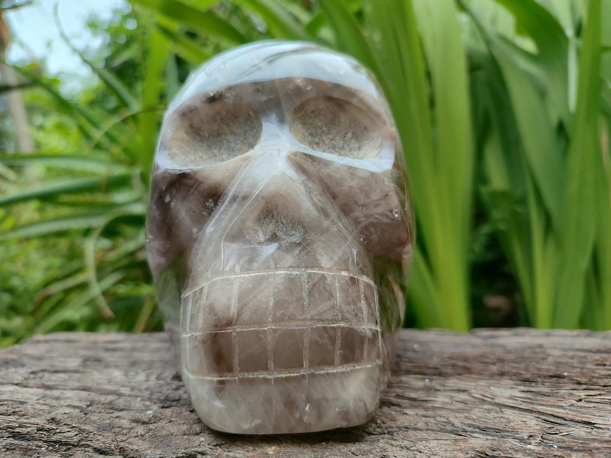 Hand Made Gemmy Smokey Quartz Skull Carving x 1 From Madagascar