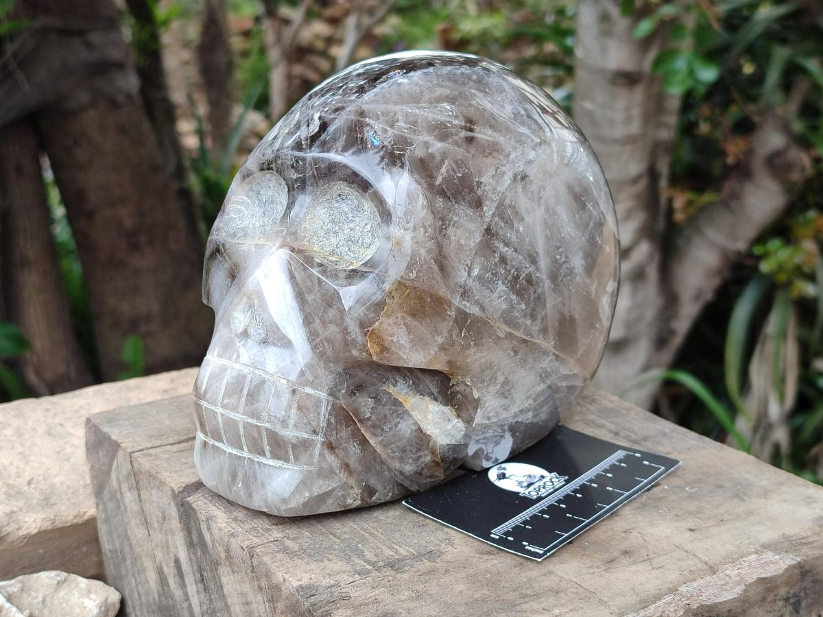 Hand Made Gemmy Smokey Quartz Skull Carving x 1 From Madagascar