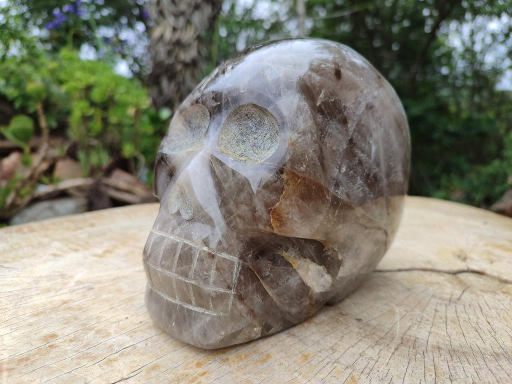 Hand Made Gemmy Smokey Quartz Skull Carving x 1 From Madagascar