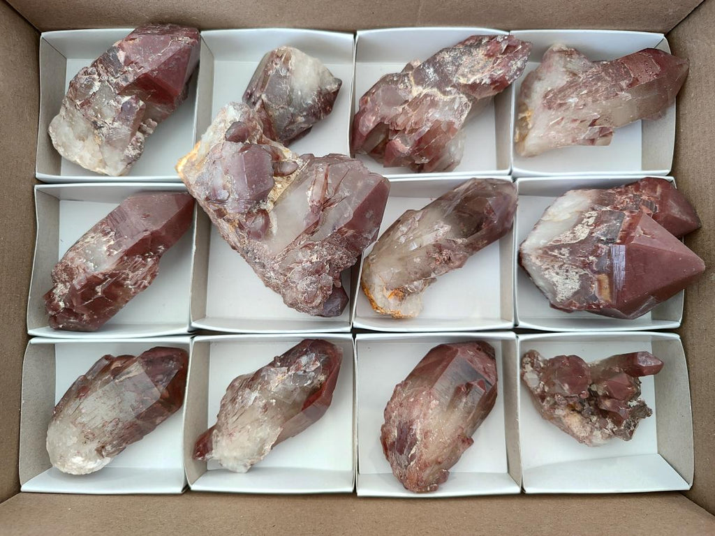 Natural Red Hematoid Quartz Crystals and Clusters x 12 From Karoi, Zimbabwe