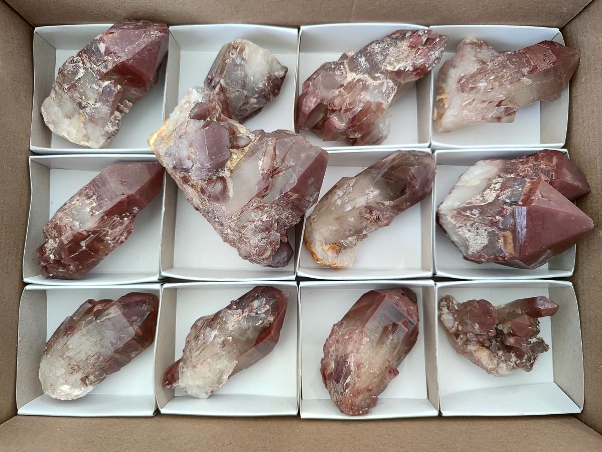 Natural Red Hematoid Quartz Crystals and Clusters x 12 From Karoi, Zimbabwe