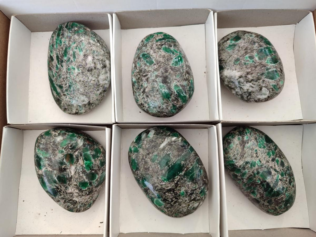 Polished Emerald Mica 'Mutokolite' Free Forms x 6 From Mutoko, Zimbabwe