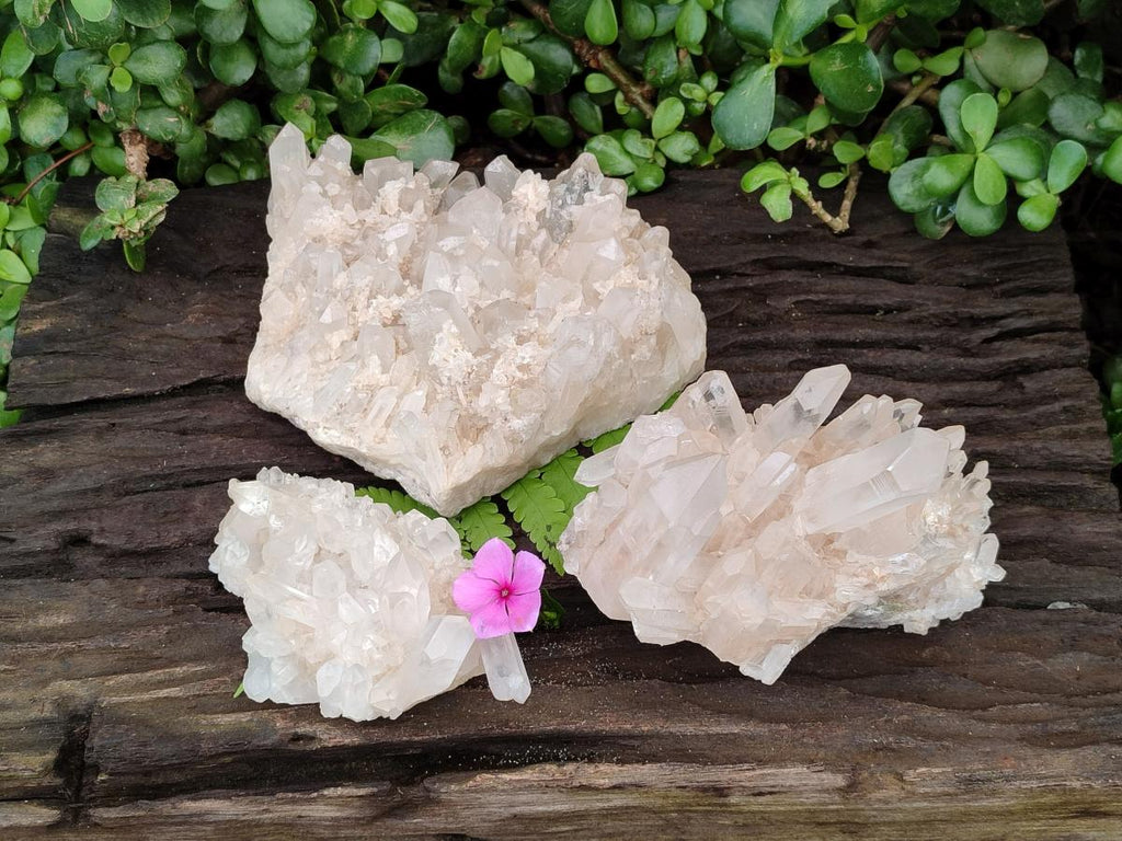 Natural Mixed Clear and Milky Quartz Clusters x 3 From Madagascar