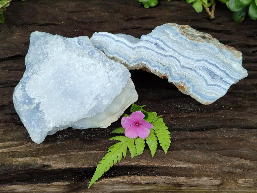 Natural Crystalline Blue Lace Agate Specimens x 2 From Namibia