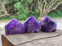 Polished Dark Purple Chevron Amethyst Crystals x 6 From Mapatizya, Zambia