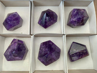 Polished Dark Purple Chevron Amethyst Crystals x 6 From Mapatizya, Zambia