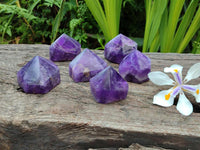 Polished Dark Purple Chevron Amethyst Crystals x 6 From Mapatizya, Zambia