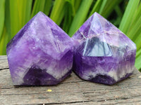 Polished Dark Purple Chevron Amethyst Crystals x 6 From Mapatizya, Zambia