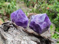 Polished Dark Purple Chevron Amethyst Crystals x 6 From Mapatizya, Zambia