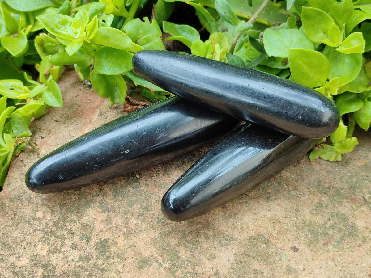 Polished Black Basalt Massage Wands x 12 From Madagascar