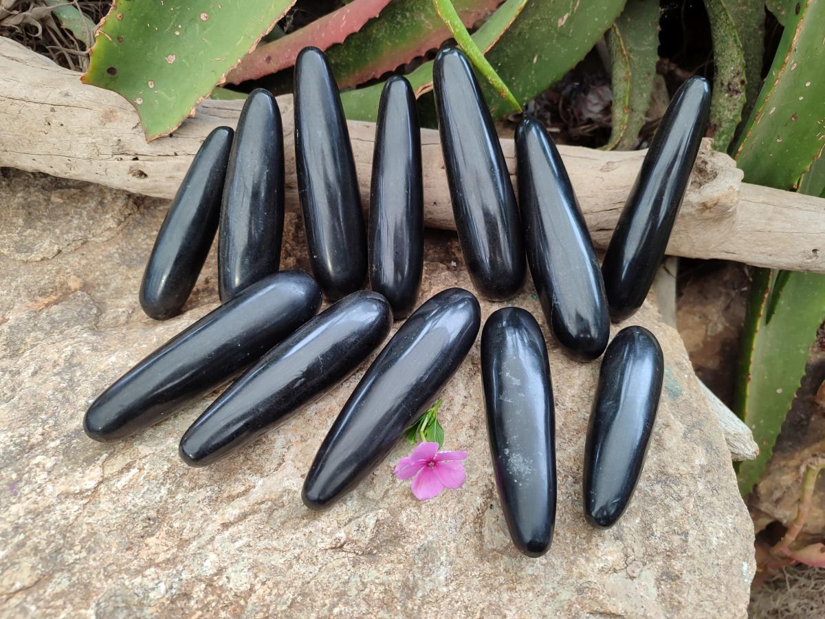 Polished Black Basalt Massage Wands x 12 From Madagascar