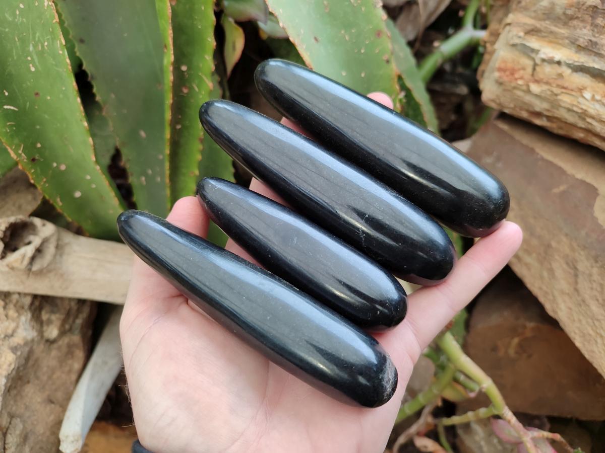 Polished Black Basalt Massage Wands x 12 From Madagascar