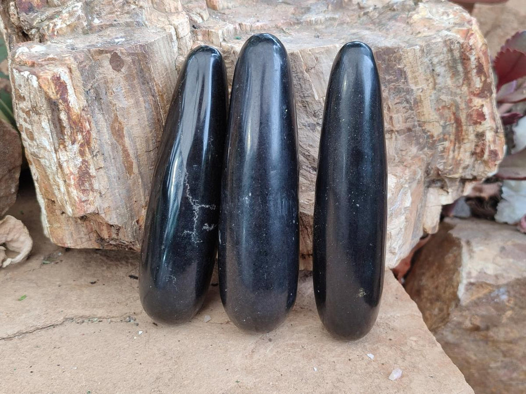 Polished Black Basalt Massage Wands x 12 From Madagascar