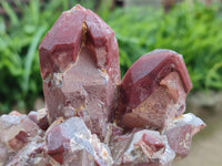 Natural Red Hematoid Quartz Clusters x 3 From Karoi, Zimbabwe