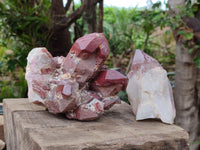Natural Red Hematoid Quartz Clusters x 3 From Karoi, Zimbabwe