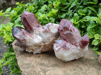 Natural Red Hematoid Quartz Clusters x 3 From Karoi, Zimbabwe