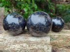 Polished Blue Iolite Water Sapphire Spheres x 3 From Madagascar - Toprock Gemstones and Minerals 