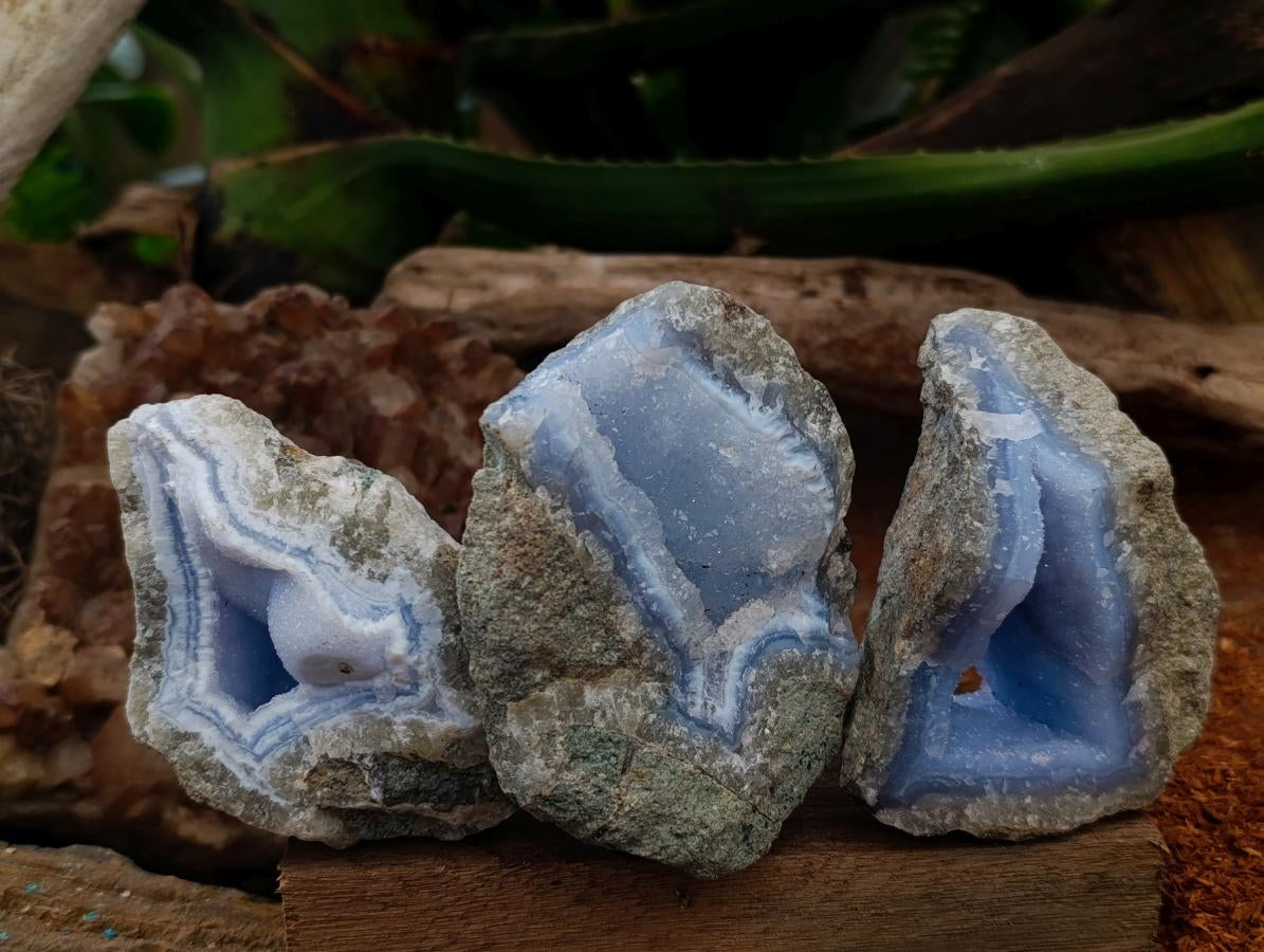 Natural Blue Lace Agate Geode Specimens x 12 From Nsanje, Malawi
