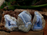 Natural Blue Lace Agate Geode Specimens x 12 From Nsanje, Malawi