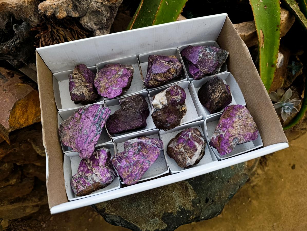 Natural Metallic Purpurite Cobbed Specimens x 12 From Erongo, Namibia