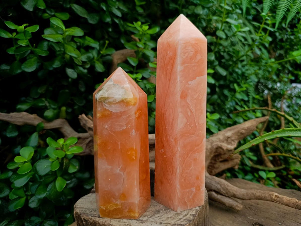 Polished Orange Twist Calcite Points x 2 From Maevantanana, Madagascar