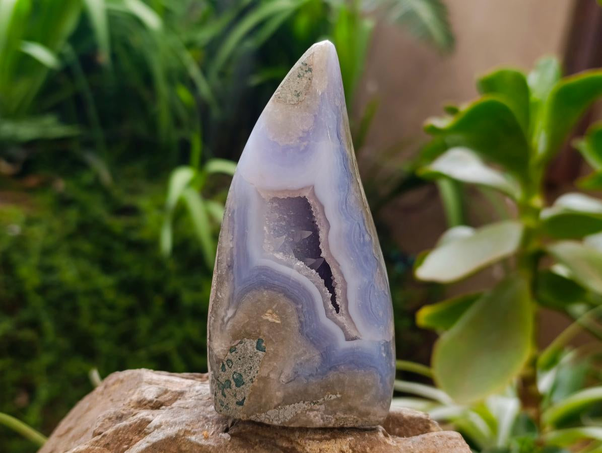 Polished Blue Lace Agate Standing Free Forms x 2 From Nsanje, Malawi