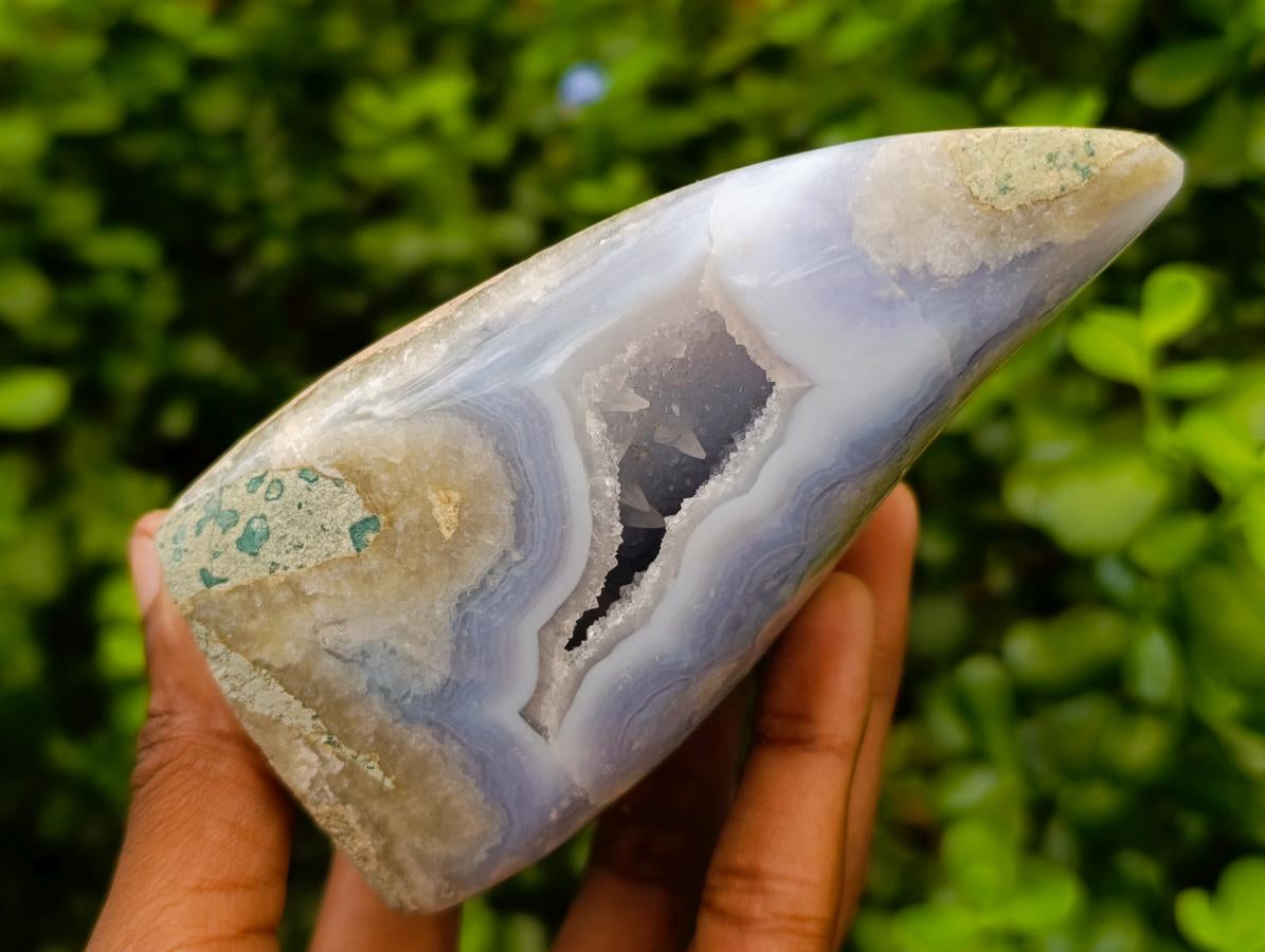 Polished Blue Lace Agate Standing Free Forms x 2 From Nsanje, Malawi