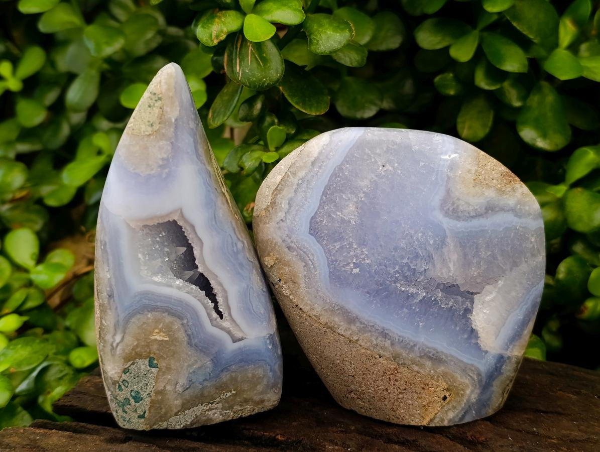 Polished Blue Lace Agate Standing Free Forms x 2 From Nsanje, Malawi