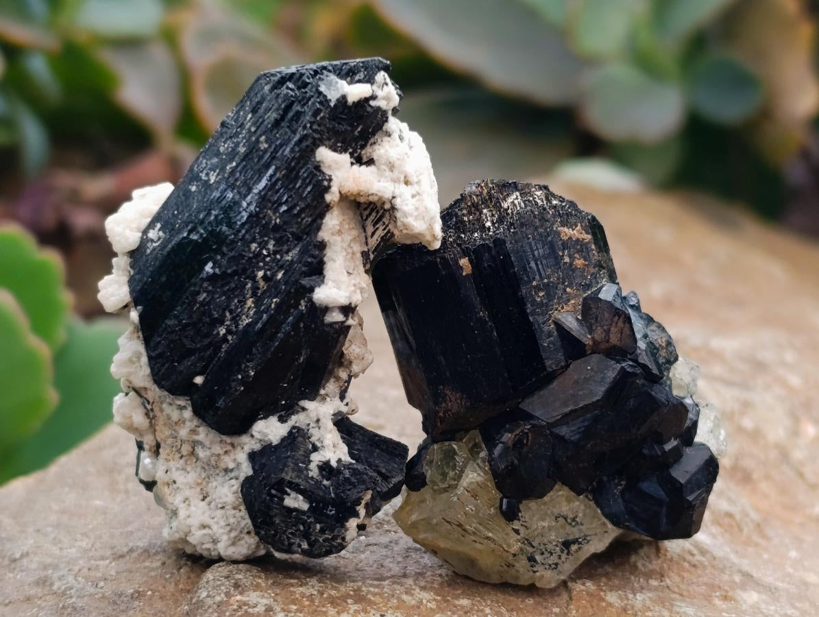 Natural Schorl Black Tourmaline with Associated Minerals x 25 From Erongo, Namibia