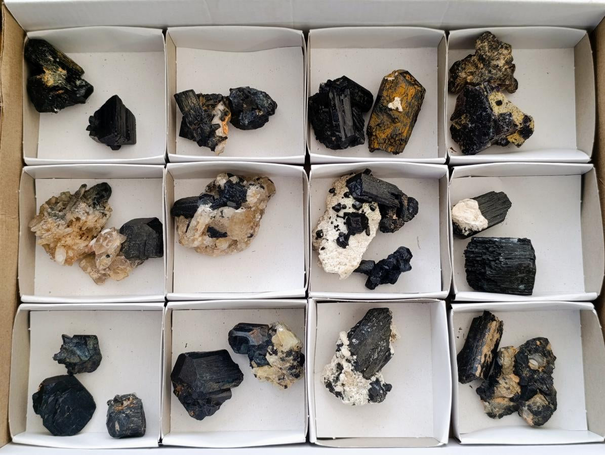 Natural Schorl Black Tourmaline with Associated Minerals x 25 From Erongo, Namibia