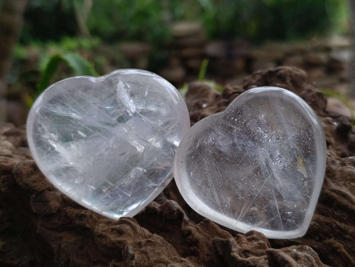 Polished Rock Crystal Hearts x 6 From Amoron’i Mania Madagascar
