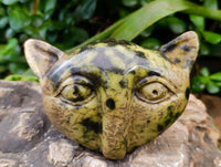 Hand Made Leopard Stone Cat Face Carvings x 3 From Zimbabwe