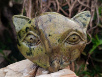 Hand Made Leopard Stone Cat Face Carvings x 3 From Zimbabwe