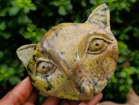 Hand Made Leopard Stone Cat Face Carvings x 3 From Zimbabwe
