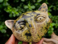 Hand Made Leopard Stone Cat Face Carvings x 3 From Zimbabwe