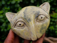 Hand Made Leopard Stone Cat Face Carvings x 3 From Zimbabwe