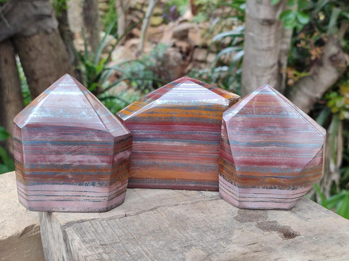 Polished Banded Tiger Iron Points x 3 From South Africa