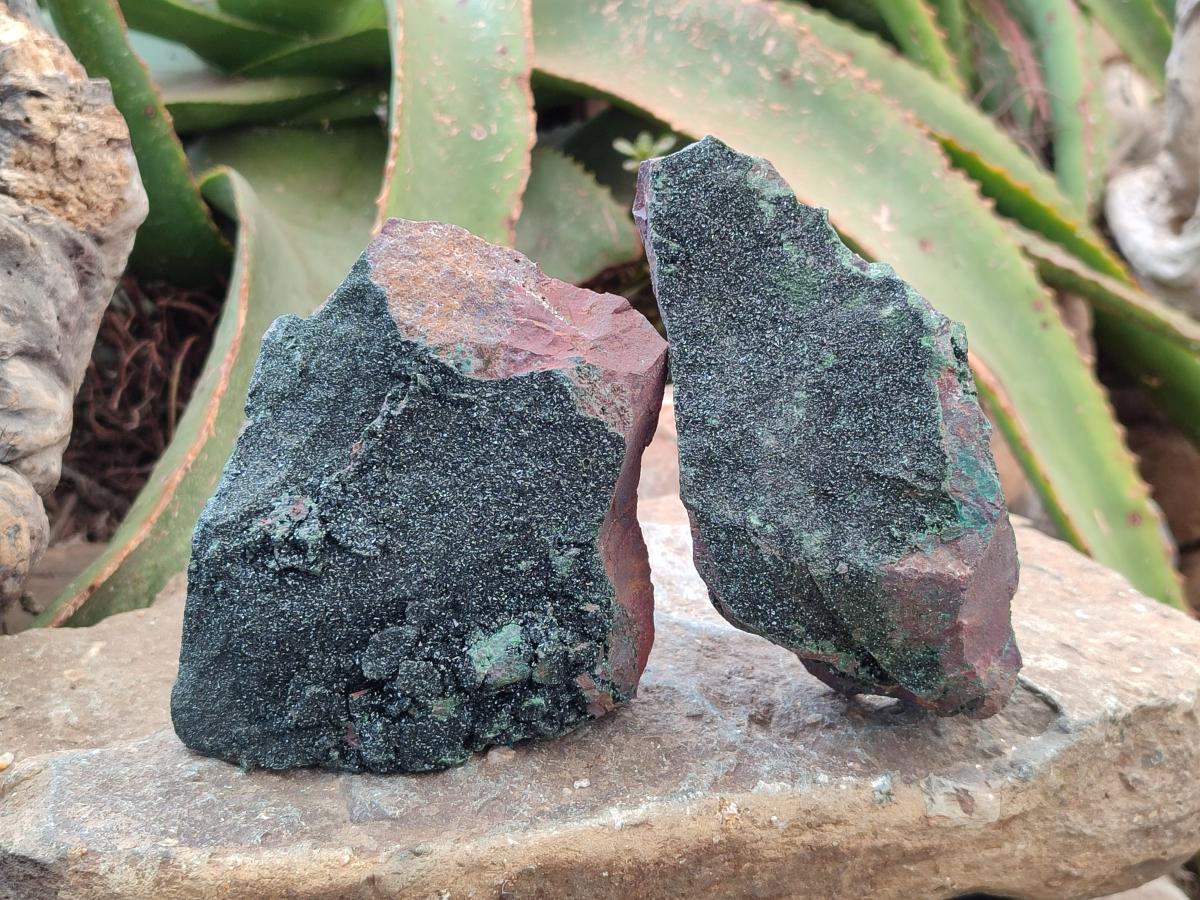 Natural Libethenite Crystals On Dolomite Matrix Specimens x 2 From Shituru, Congo