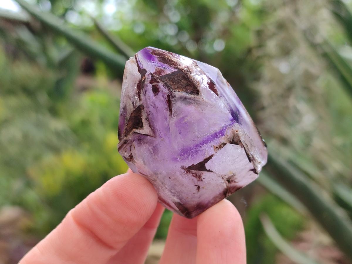 Polished Smokey Amethyst Window Quartz Crystals x 12 From Akansobe, Madagascar