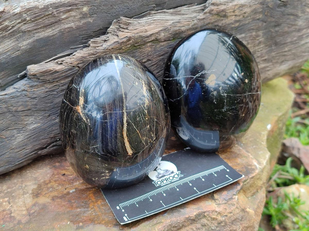 Polished Black Tourmaline Free Forms x 3 From Madagascar