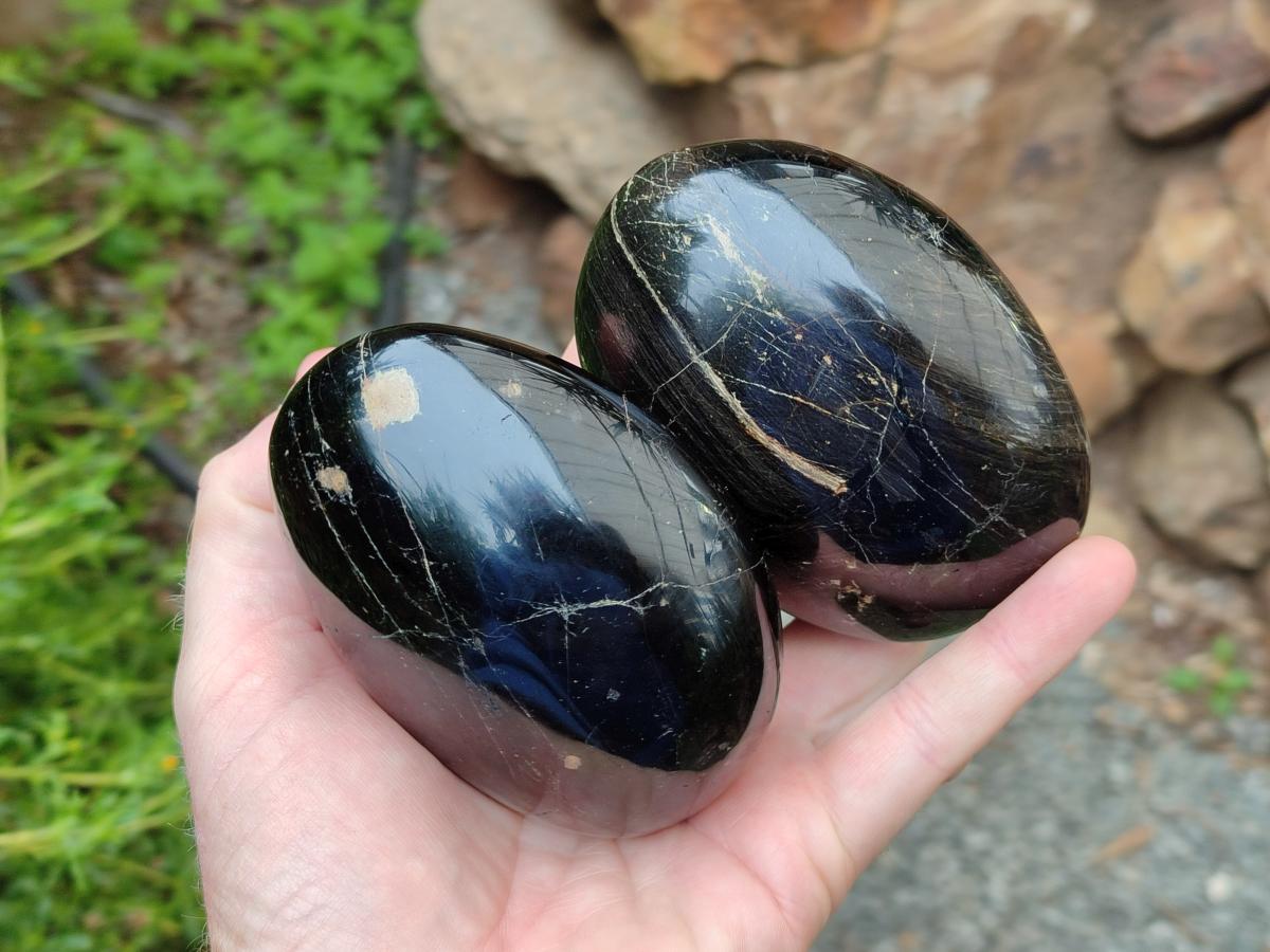 Polished Black Tourmaline Free Forms x 3 From Madagascar