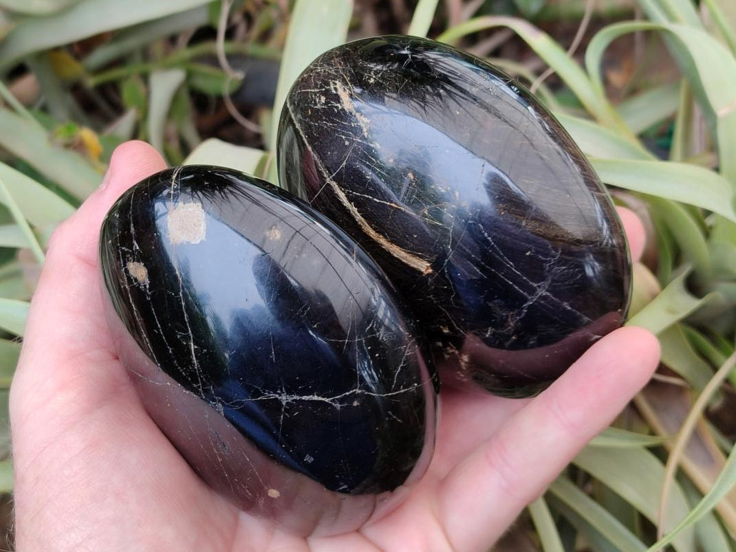 Polished Black Tourmaline Free Forms x 3 From Madagascar