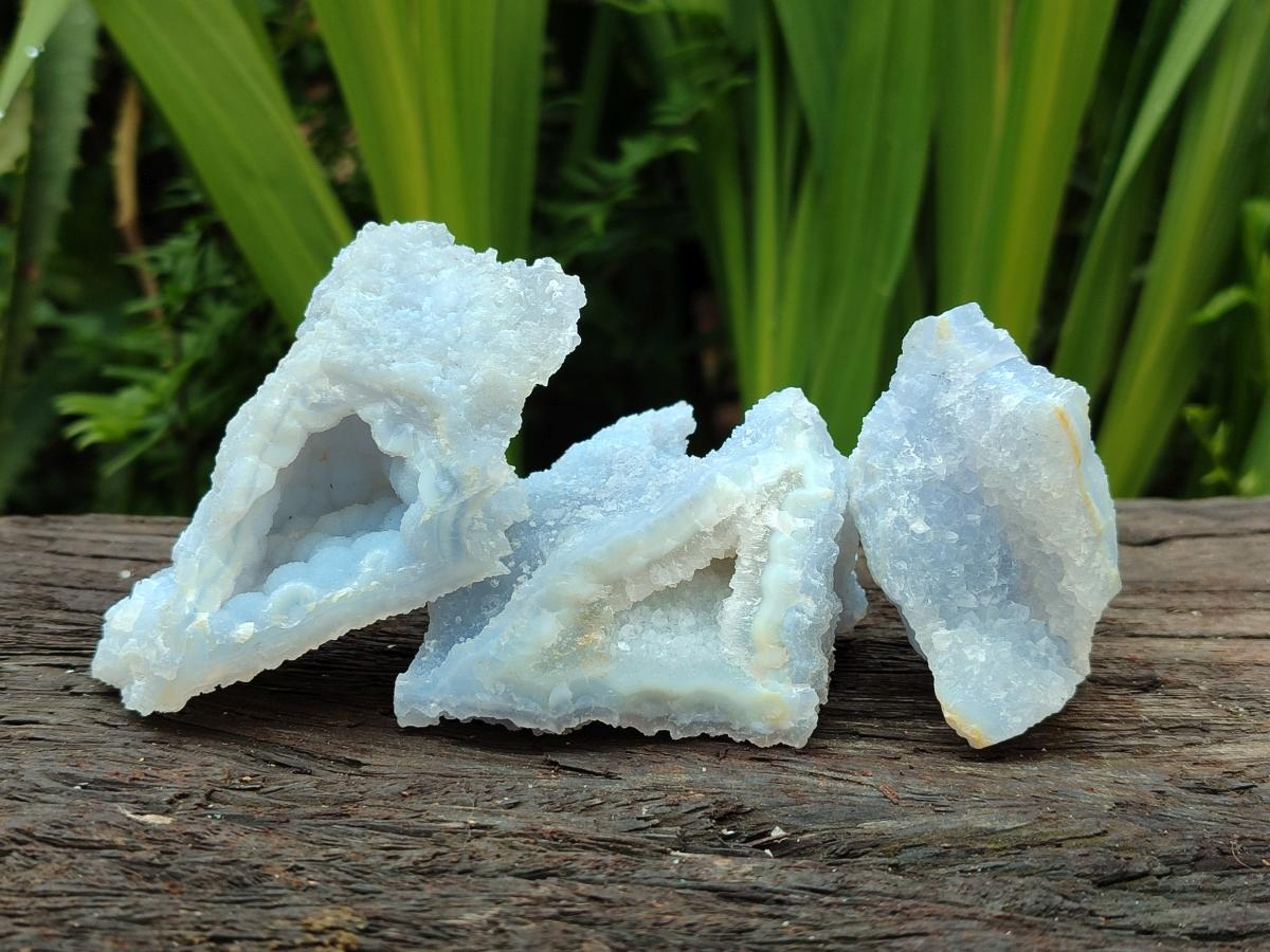 Natural Etched Blue Chalcedony Geode Specimens x 12 From Nsanje, Malawi