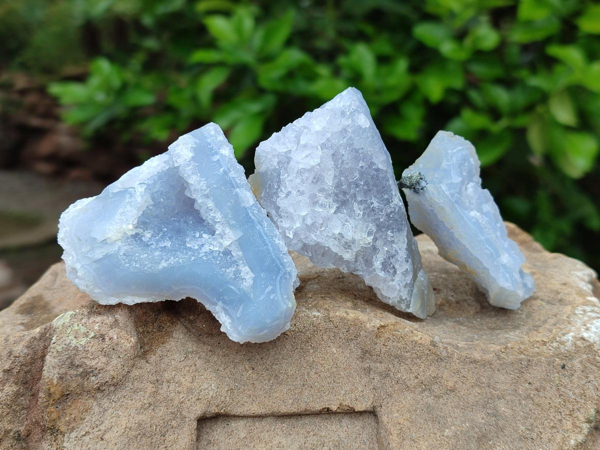 Natural Etched Blue Chalcedony Geode Specimens x 12 From Nsanje, Malawi