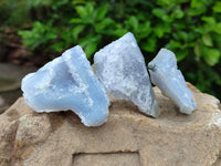 Natural Etched Blue Chalcedony Geode Specimens x 12 From Nsanje, Malawi