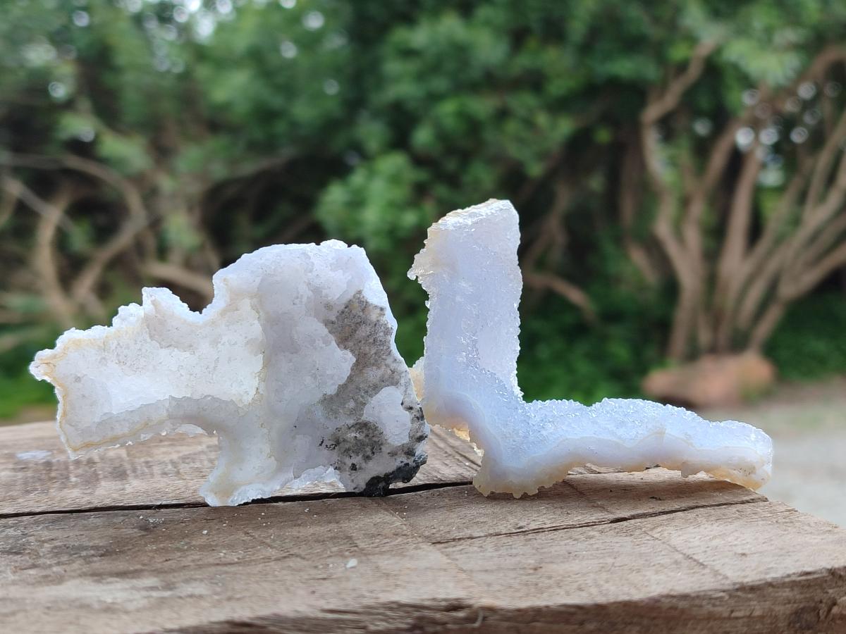 Natural Etched Blue Chalcedony Geode Specimens x 12 From Nsanje, Malawi