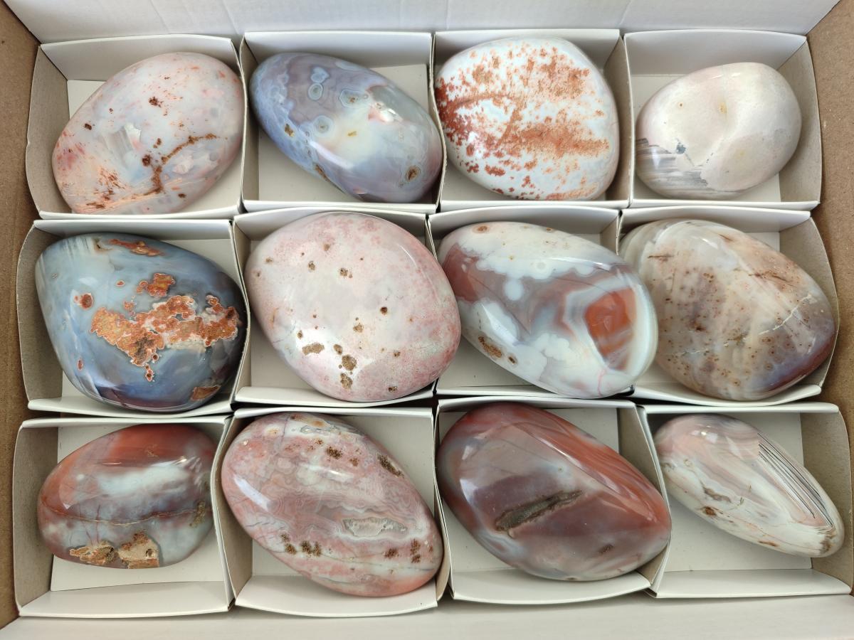 Polished Red Shashe River Agate Galets x 12 From Shashe River, Zimbabwe