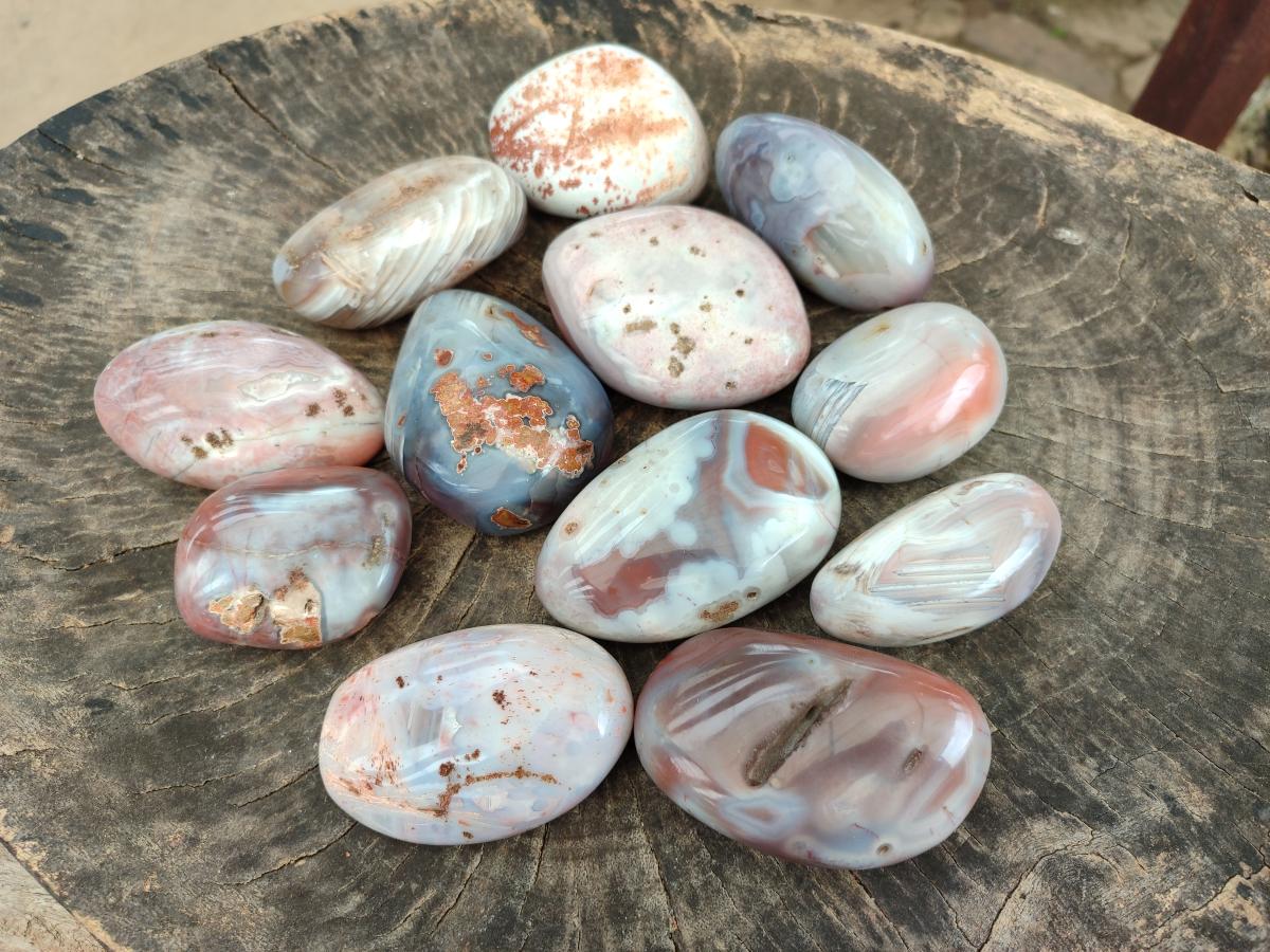 Polished Red Shashe River Agate Galets x 12 From Shashe River, Zimbabwe