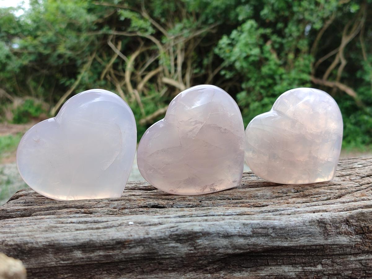 Polished Star Rose Quartz Hearts x 6 From Madagascar