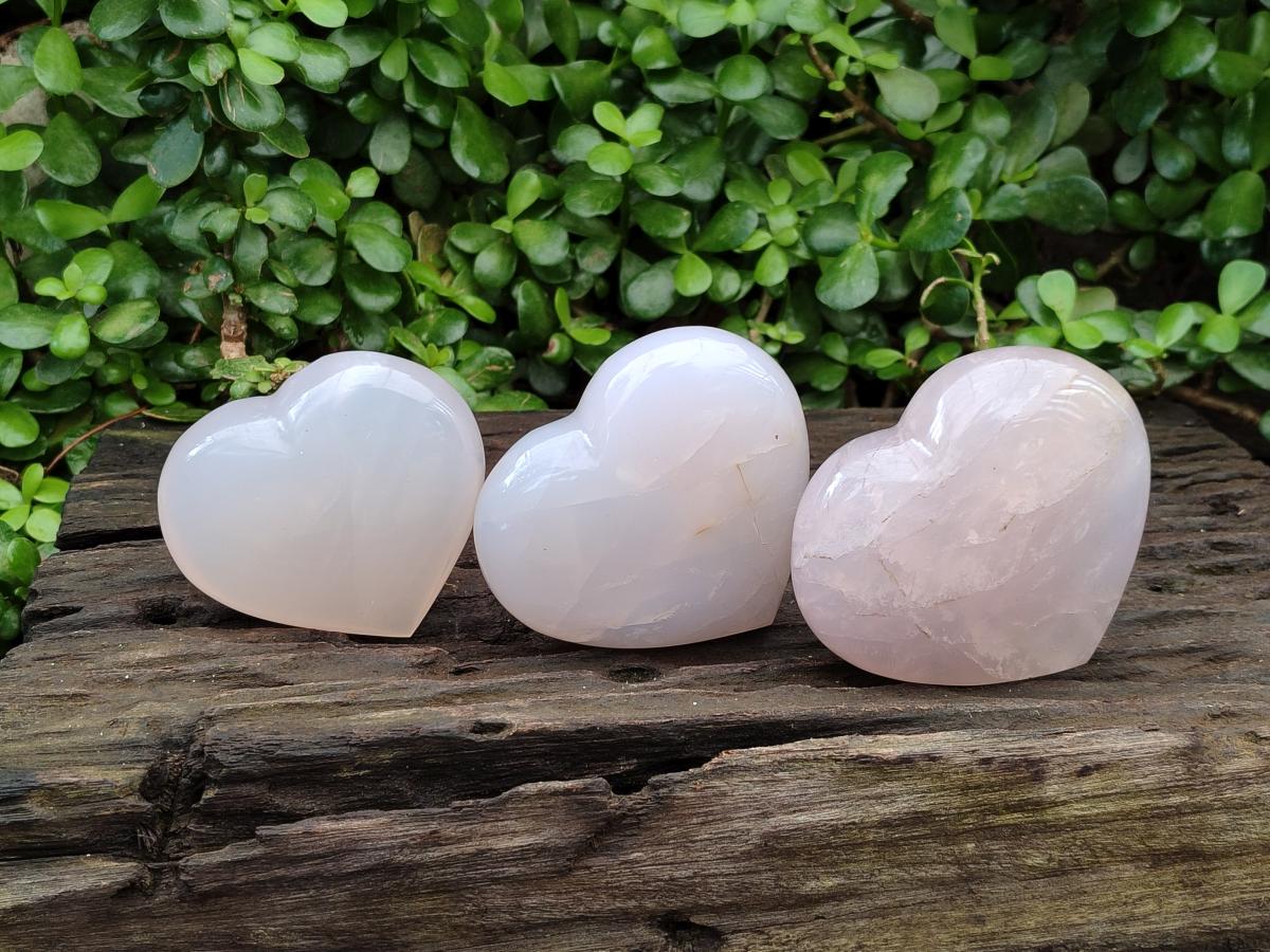 Polished Star Rose Quartz Hearts x 6 From Madagascar